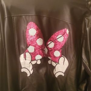 Disney Minnie Mouse Bow Patch Faux Leather Jacket (used) 4x